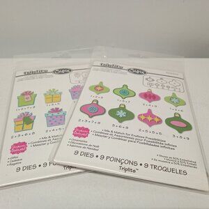 NEW! Set of Two Sizzix Triplets Dies - Presents & Ornaments